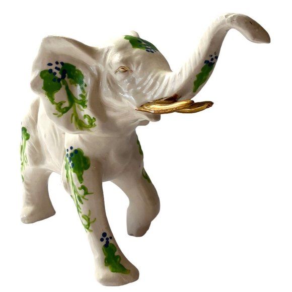 Handcrafted PORCELAIN White TRUNK UP Elephant Gold &Floral Figurine-Japan/SIGNED - Picture 7 of 14